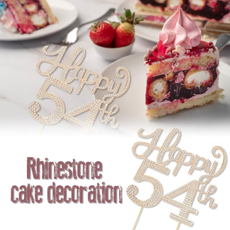 LASKYER Happy 54th Birthday Decorations,54th Birthday Gold Rhinestone Cake Topper - Cheers to 54 Years Old Bday Party Metal Sparkly Cake Centerpieces Sign. - Image 3